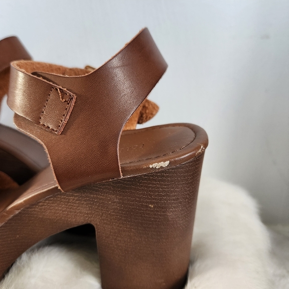 Forever 21 Brown Wood & Leather Style Block Heel Sandals Y2K-Inspired Sz 8 - Picture 7 of 16